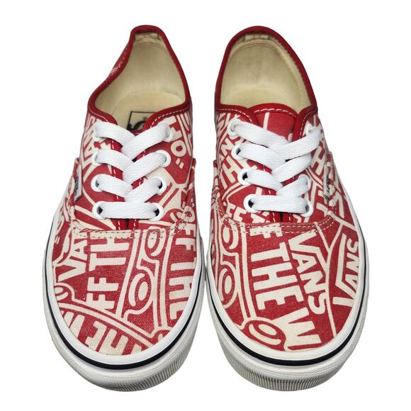 Vans Shoes Womens 5 Red White Low Tops Skater Preppy Comfy Spell Out Abstract - Picture 3 of 13